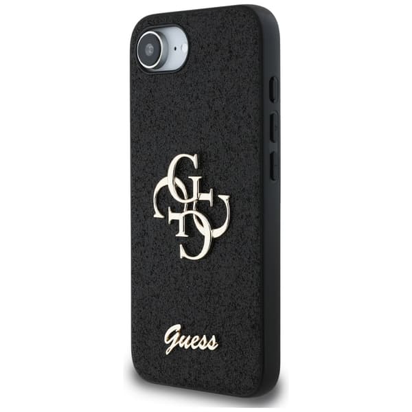 Guess Fixed Glitter Big 4G Metal Logo cover til iPhone 16e, sort