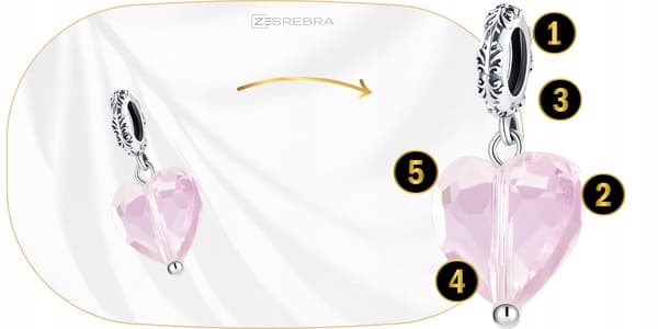 Hjertecharms sølv 925 perlevedhæng hjertehængende pink