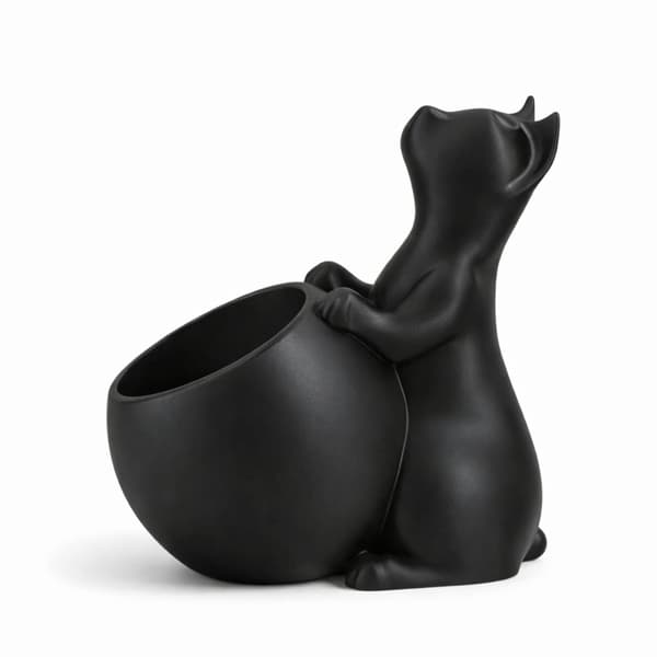 Urtepotte med kat, sort låg til dekorative planter