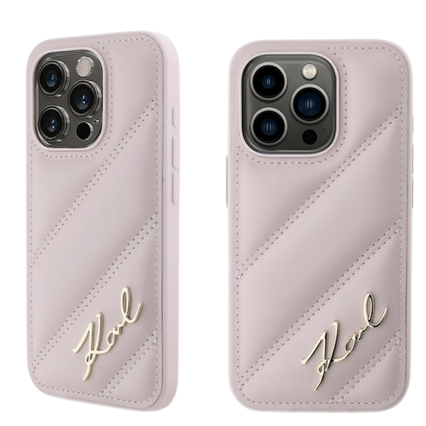 Karl Lagerfeld Diagonal Quilted Script-skal till iPhone 15 Pro, Rosa