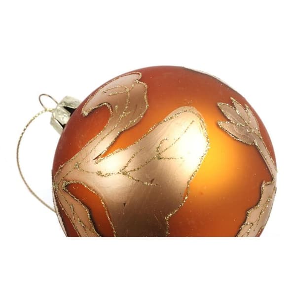 Glaskugle dekoreret med guldglimmer, 8 cm, orange