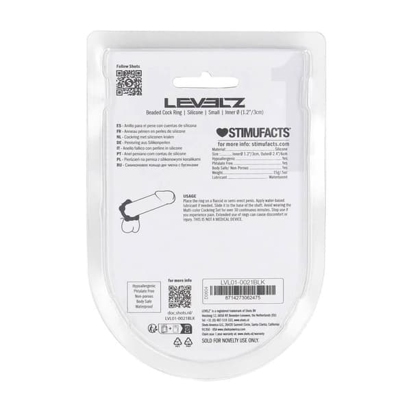 Perlebesat silikone penisring - S - 30mm - Sort