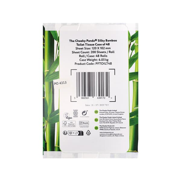 Den fräcka pandan 48 rullar 100 % hypoallergent toalettpapper i bambu