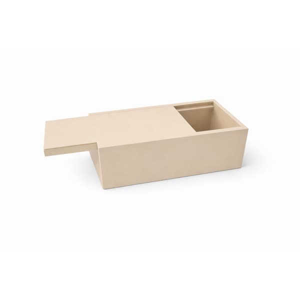 Beige organizer-boks med skydelåg til småting
