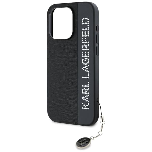Karl Lagerfeld Saffiano Rhinsten & Charm Etui til iPhone 15 Pro, Sort
