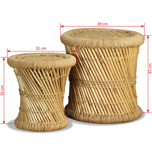 vidaXL Jakkarat, 2 kpl setti, bambu ja juutti