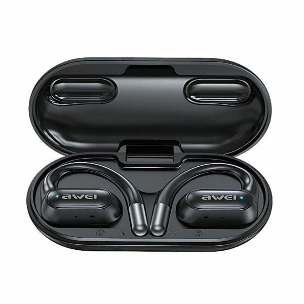 AWEI OWS T93 Bluetooth 5.4 Sportshovedtelefoner + Dockingstation, Sort