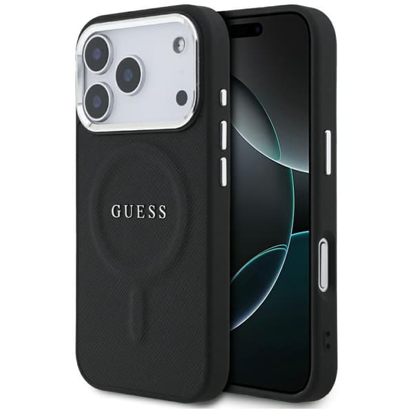 Guess Classic Logo MagSafe -kotelo iPhone 17 Prolle, musta