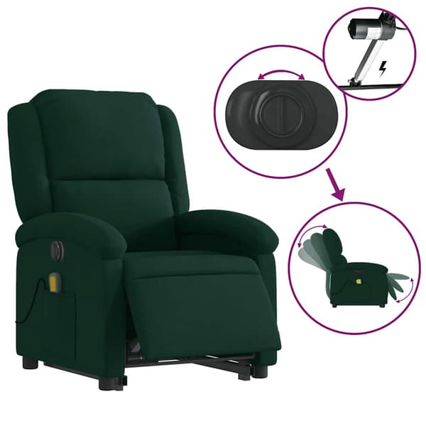 vidaXL Elektrisk lyftande massagefåtölj mörkgrön