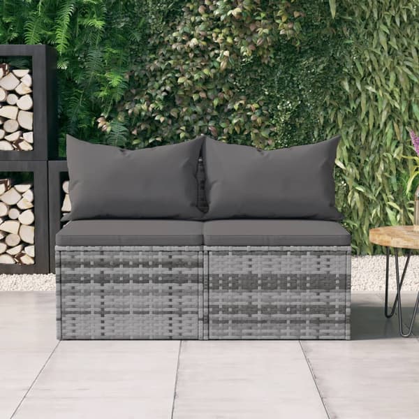 vidaXL midtersofaer med hynder, 2 stk., grå, polyrattan
