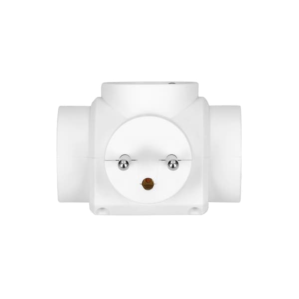 Elektrisk splitter, splitter, T-stykke med jordforbindelse, hvid
