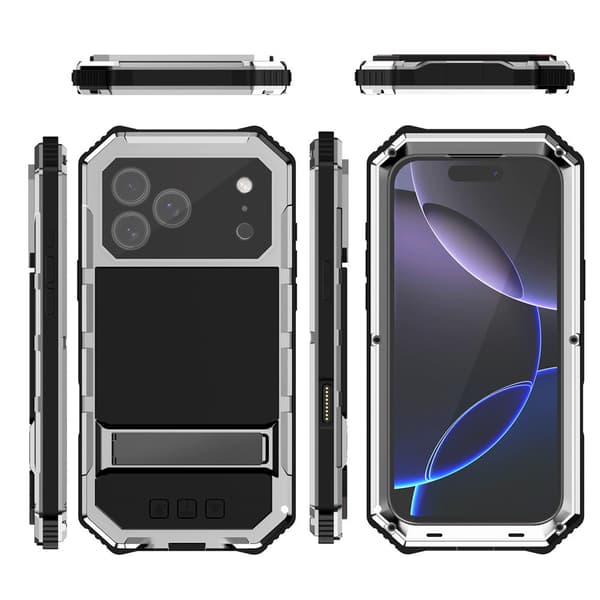 Pansret cover til iPhone 17 Pro, R-JUST, med stativ, sølv