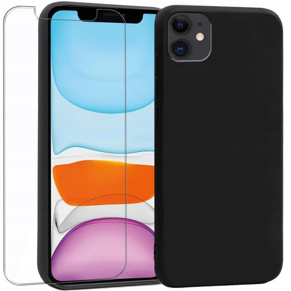 Etui til IPHONE 11 MAT SILIKONE BAGSIDER SORT + GLAS