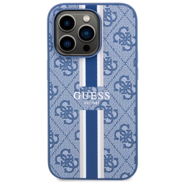 Guess 4G Printed Stripes MagSafe-etui til iPhone 14 Pro, blå