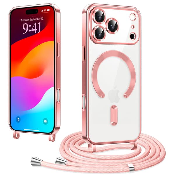iPhone 17 Pro Max cover, Electro MagSafe, lyserød + snor