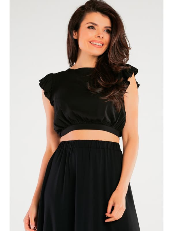 Sort viskose crop top med åben ryg