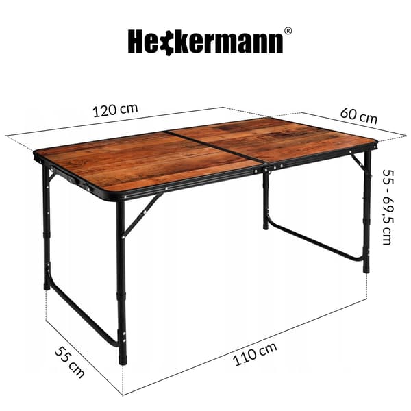 Hopfällbart bord 120x60cm Heckermann Trä + 4x Pallar