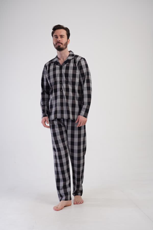 Herrpyjamas i bomull, långärmad, långbyxor, Vienetta M, dragkedja