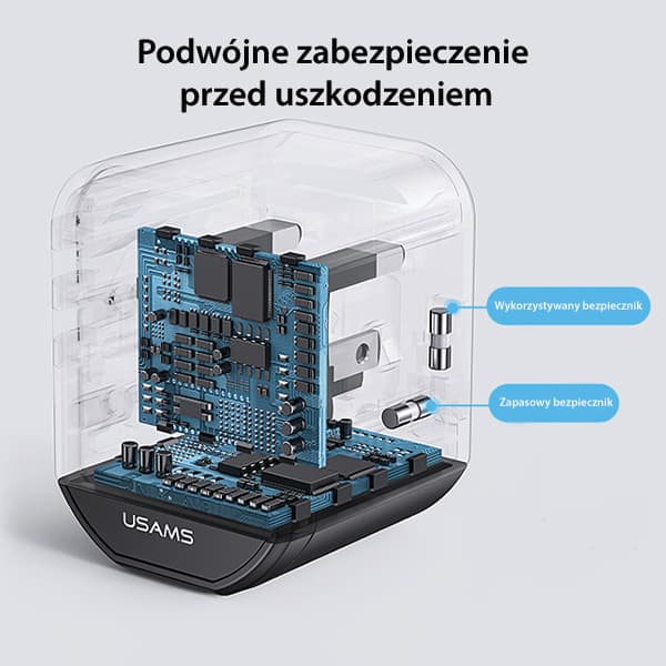 USAMS 2xUSB+1xUSB-C T59 20W 4-i-1 netværksadapter US/AU/EU/UK sort
