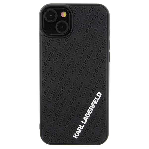 Karl Lagerfeld 3D gummicover med flere logoer til iPhone 15 Plus, sort