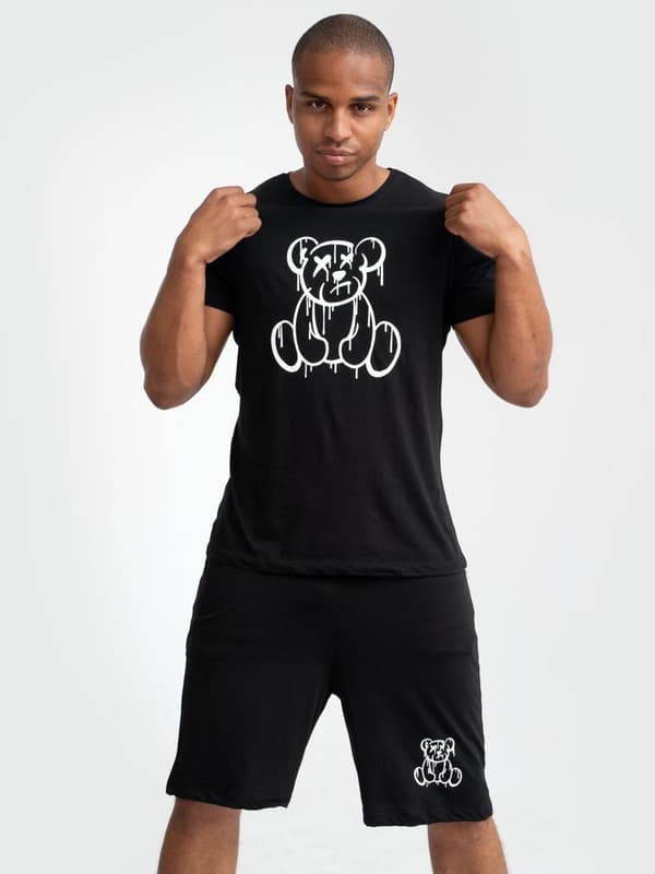 Herrpyjamas i bomull, svart, teddypjamas, M