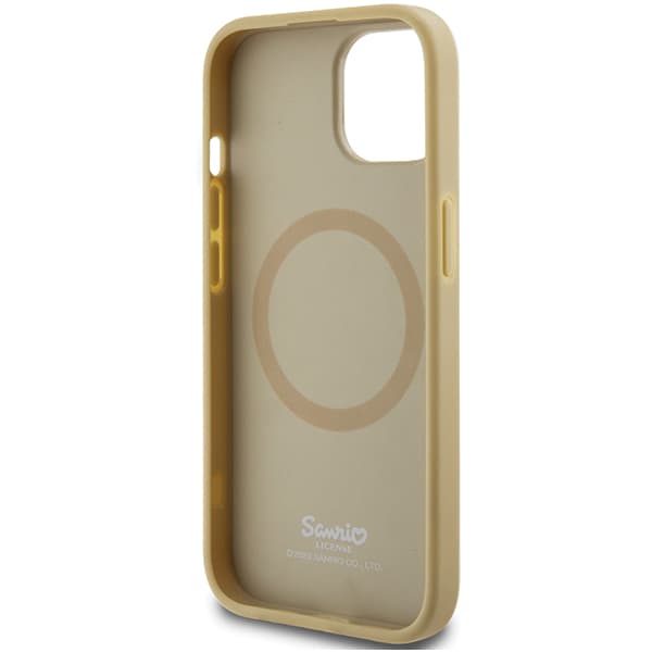 Hello Kitty Læder Kitty Hoved MagSafe Etui til iPhone 15, Guld