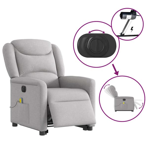 vidaXL Elektrisk lyftande massagefåtölj, vilstol, grå