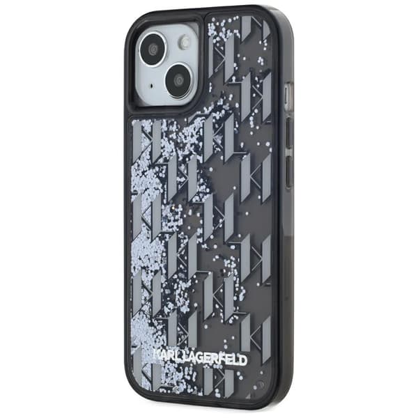 Karl Lagerfeld Liquide Glitter Monogram Gradient Cover til iPhone 15 Sort