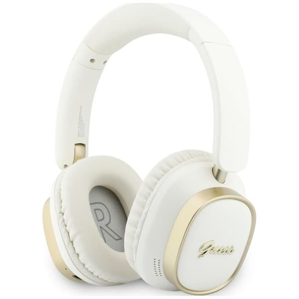 Guess Bluetooth ENC Rektangulära Metallskript Vita Over-Ear Hörlurar
