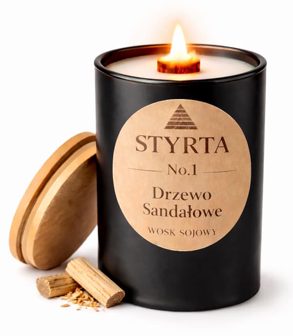 Luksus Sandeltræ Sojalys 200ml Sort Glas med Bambus Nr. 1