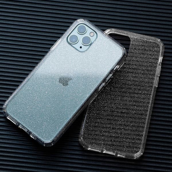 Etui til iPhone 14 Plus SHINE pansret magsafe farveløs glitter + GLAS