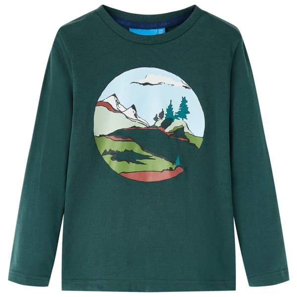 Børne langærmet T-shirt, mørkegrøn, 92
