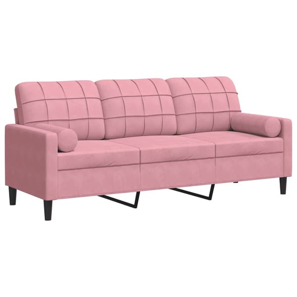 vidaXL 3-sitssoffa med kuddar, rosa, 180 cm, sammet