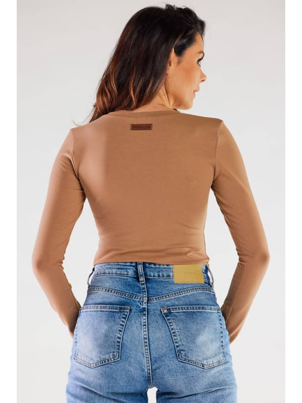Basis bomuldsbluse med V-hals, beige M