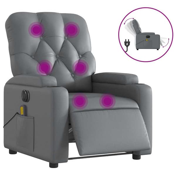 vidaXL elektrisk lænestol med massagefunktion, grå, kunstlæder