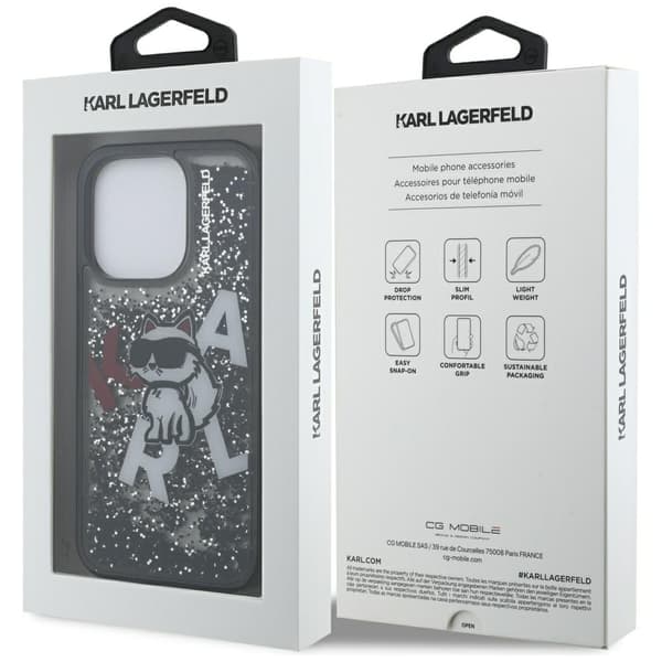 Karl Lagerfeld Liquid Glitter Choupette Logo-cover til iPhone 16 Pro Sort