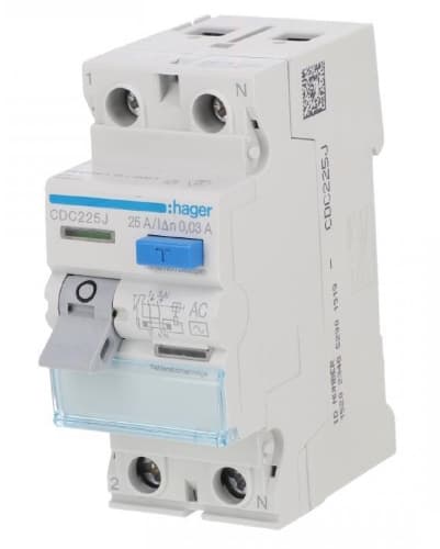 2P 25A 30mA 6kA HAGER TYP AC differentialbrytare CDC225J