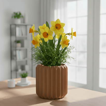 Moderne brun trekantet rillet blomsterpotte til planter