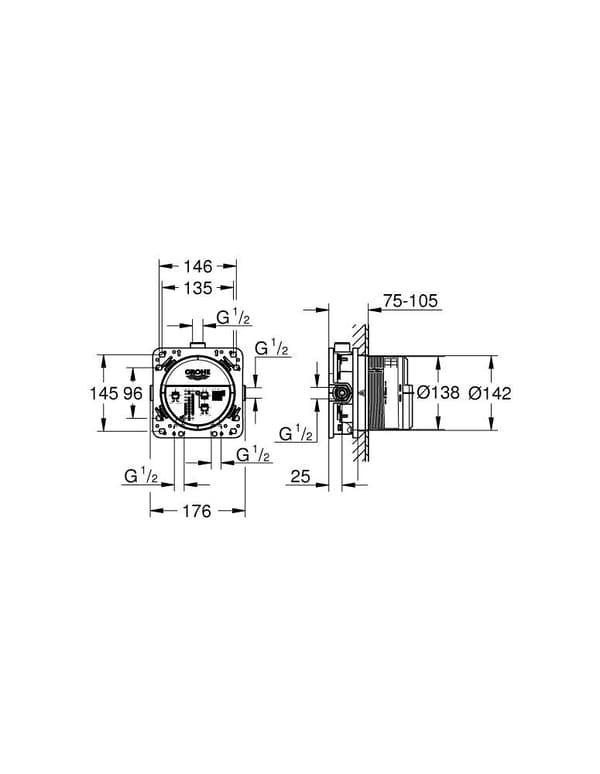 Universal Rapido SmartBox 1/2" skjult element, installationsdybde 7