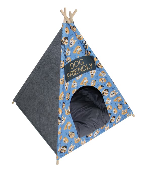 Tipi för hund/katt med kudde BLÅ HUNDAR L