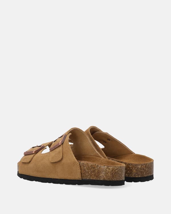 Brune ruskinds-flip-flops med spænder Brune ruskinds-flip-flops med spænder 39