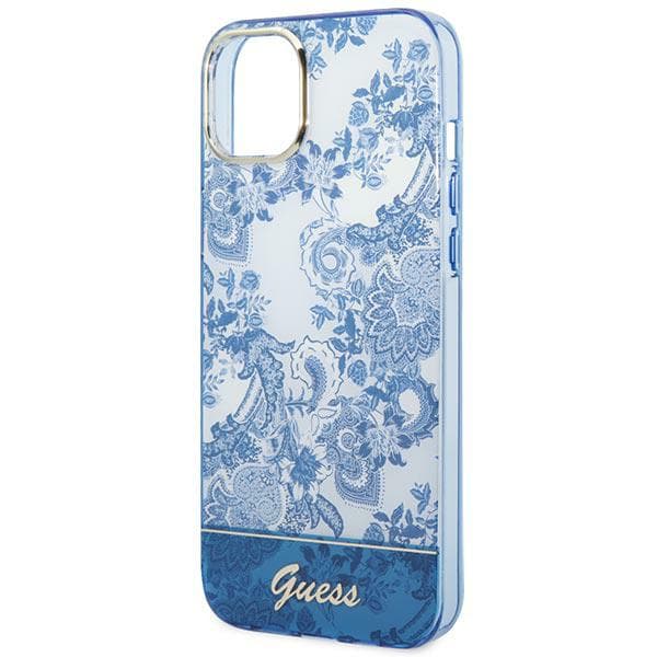 Guess Porcelain Collection-etui til iPhone 14 Plus, blå