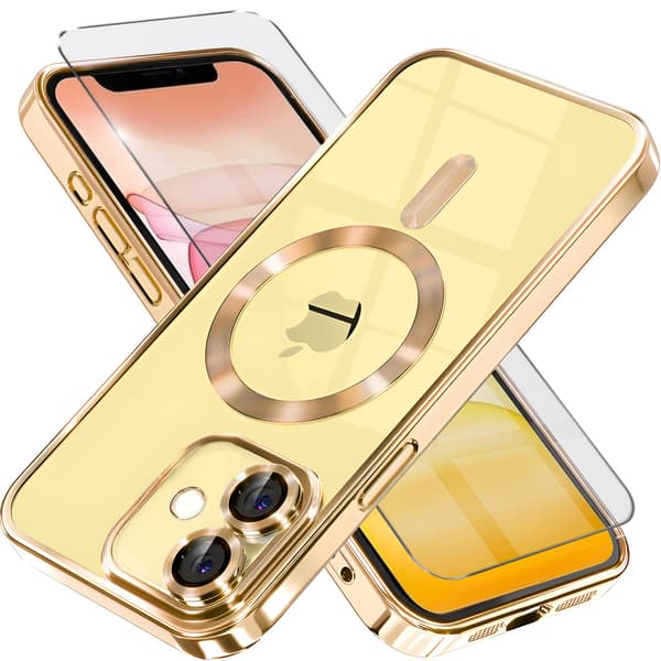 iPhone 11-skal, Electro MagSafe, guld + skärmskydd