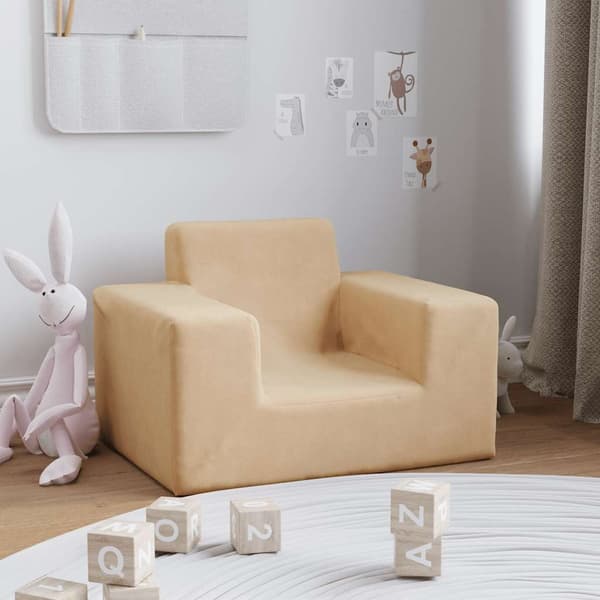 vidaXL børnesofa, cremefarvet, blød plys