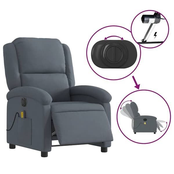 vidaXL Elektrisk massagefåtölj mörkgrå sammet