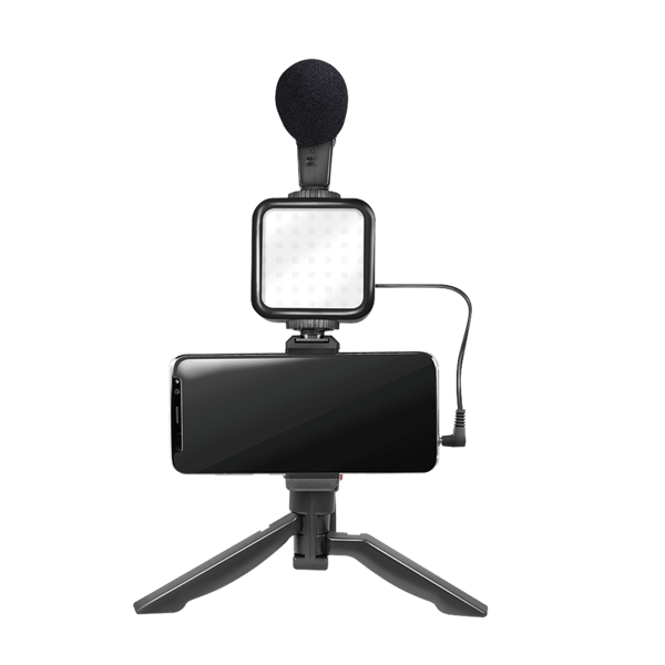 LogiLink Vlogger Kit: Stativ, mikrofon, LED-lys, til 4,7-7 smartphones