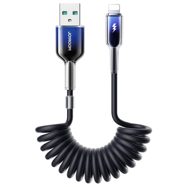 USB-A Spiralkabel - iPhone Lightning Crystal-Clear Series 3A 1,5m - Sort