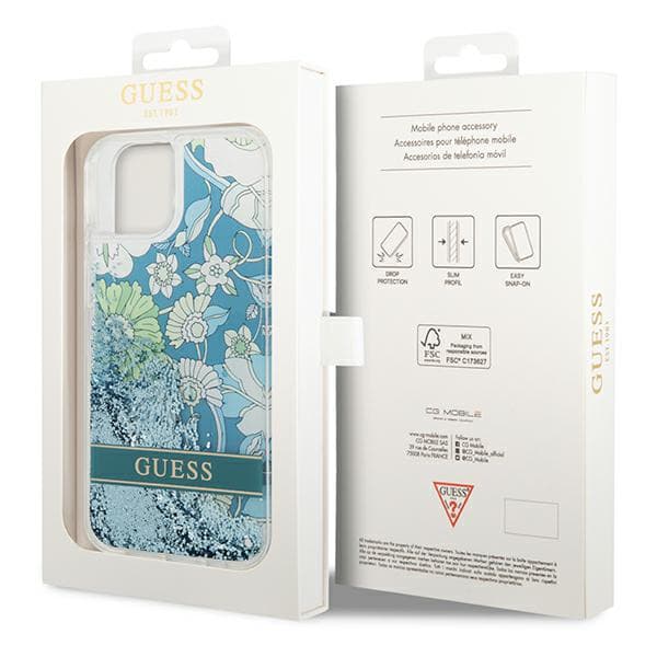 Guess Flower Liquid Glitter cover til iPhone 14 Plus, grøn/grøn