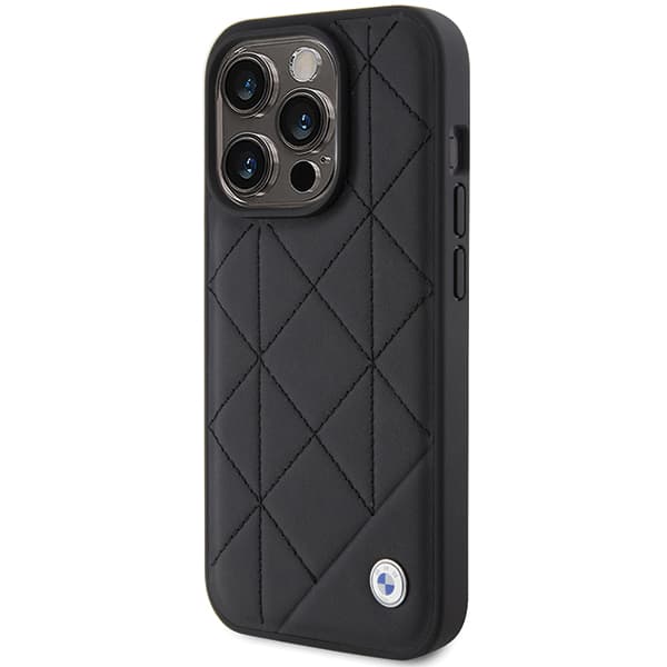 BMW lædercover i quiltet materiale til iPhone 15 Pro Max, sort