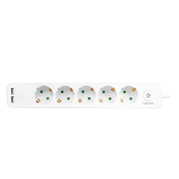 5-vejs strømskinne, 5x CEE 7/3 + 2xUSB-A med afbryder, 1,5 m